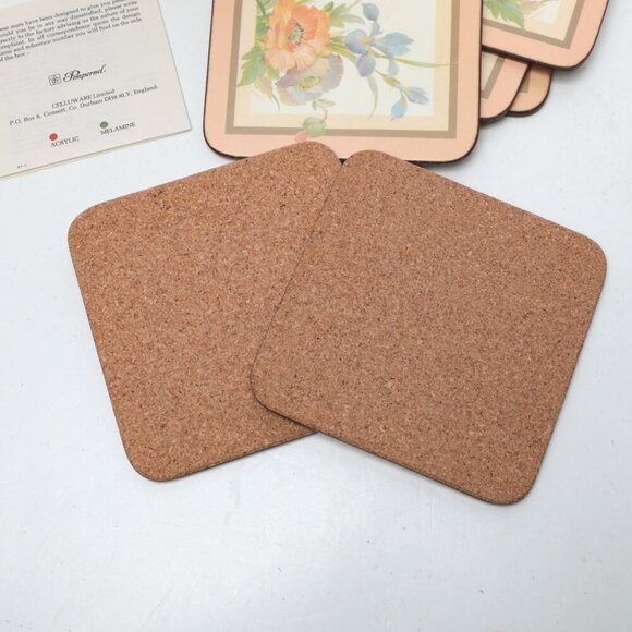 Vintage Pimpernel Acrylic Cork Coasters Peach Pastel Floral Made in England x 6 - Picture 5 of 10